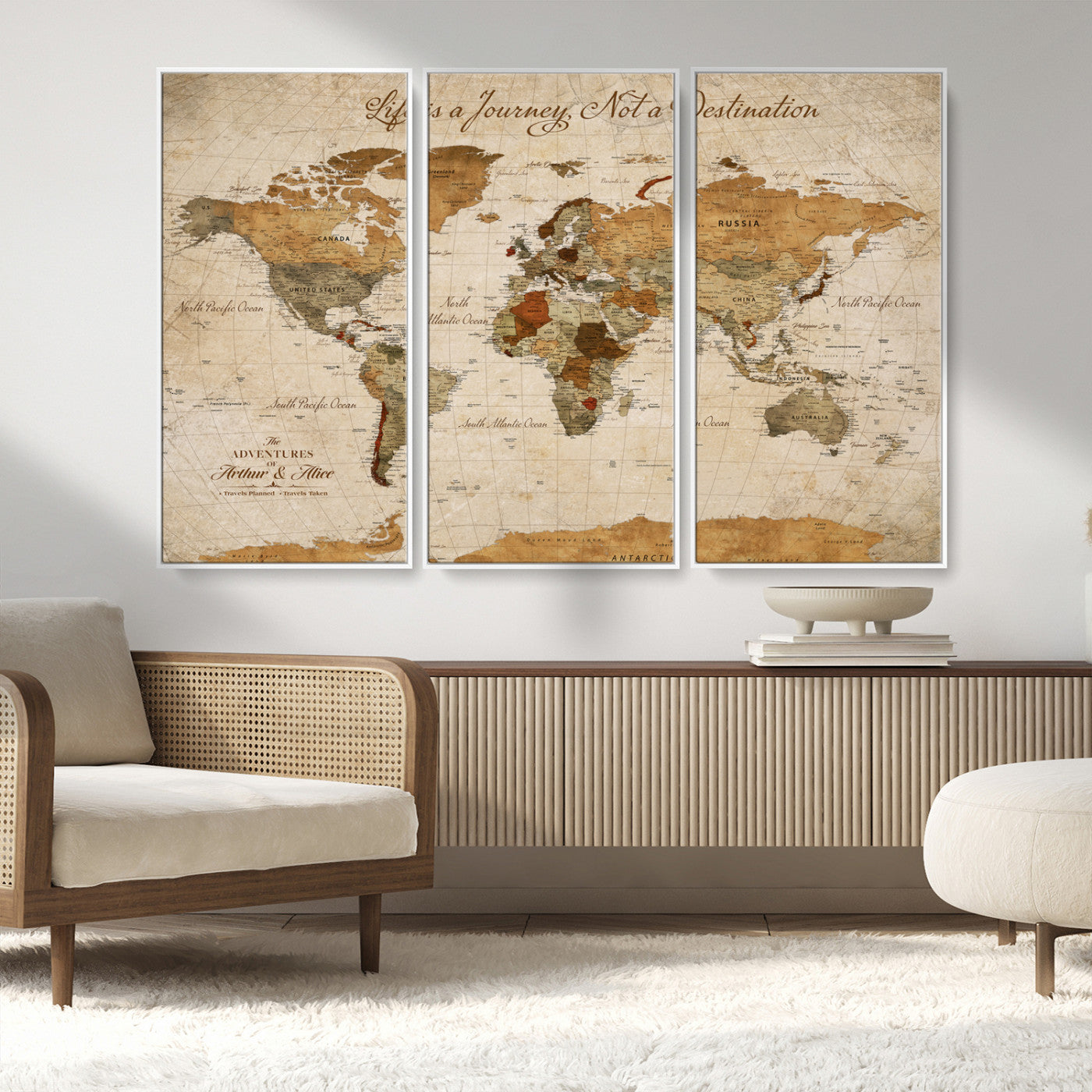 Rehber01-MGV-CV-36X24-Personalized Vintage World Map Canvas – Custom Framed Push Pin Travel Map Wall Art, Rustic Gift for Couples and Travel Lovers