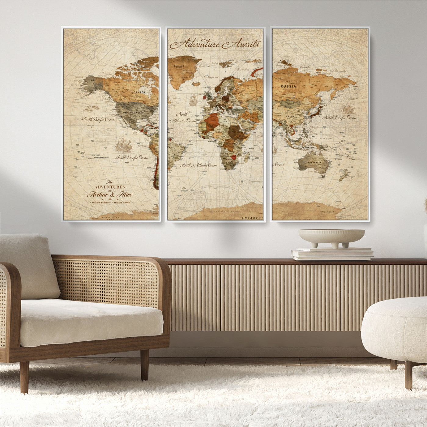 Rehber01-MGV-CV-36X24-Customizable Framed World Map Canvas Print – Personalized Push Pin Travel Map Gift for Couples Explorers for Home, Office