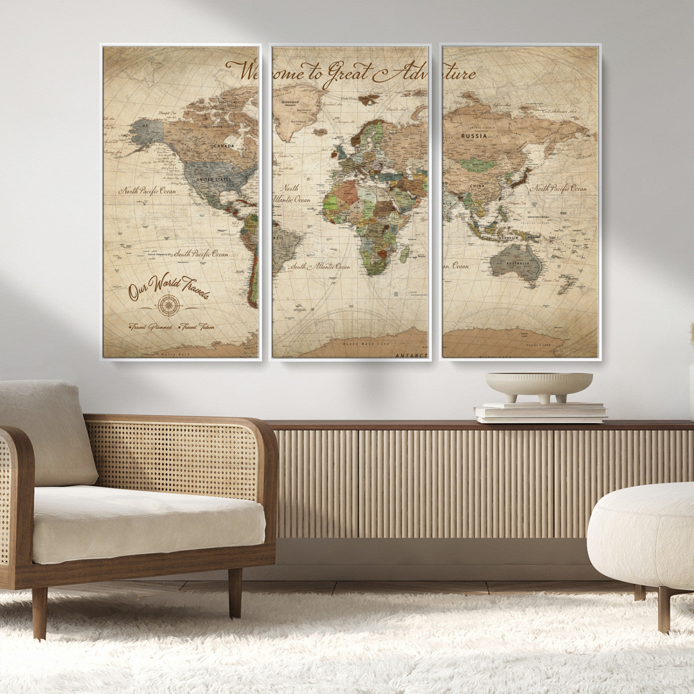 -Personalized Antique World Map Canvas Print – Custom Push Pin Travel Tracker Vintage Adventure Gift for Couples for Home, Office