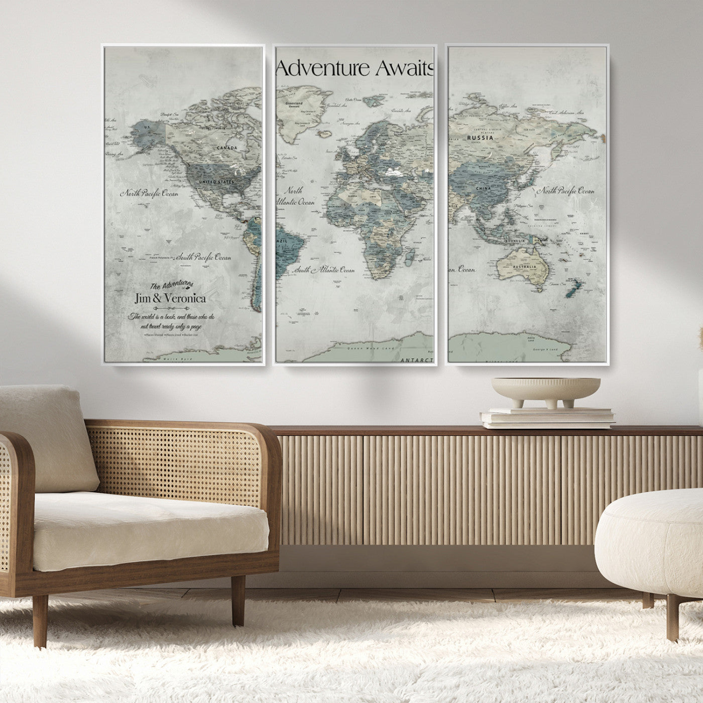 -Personalized Push Pin World Map Canvas Print – Custom Adventure Travel Map Framed Wall Art Gift for home, office