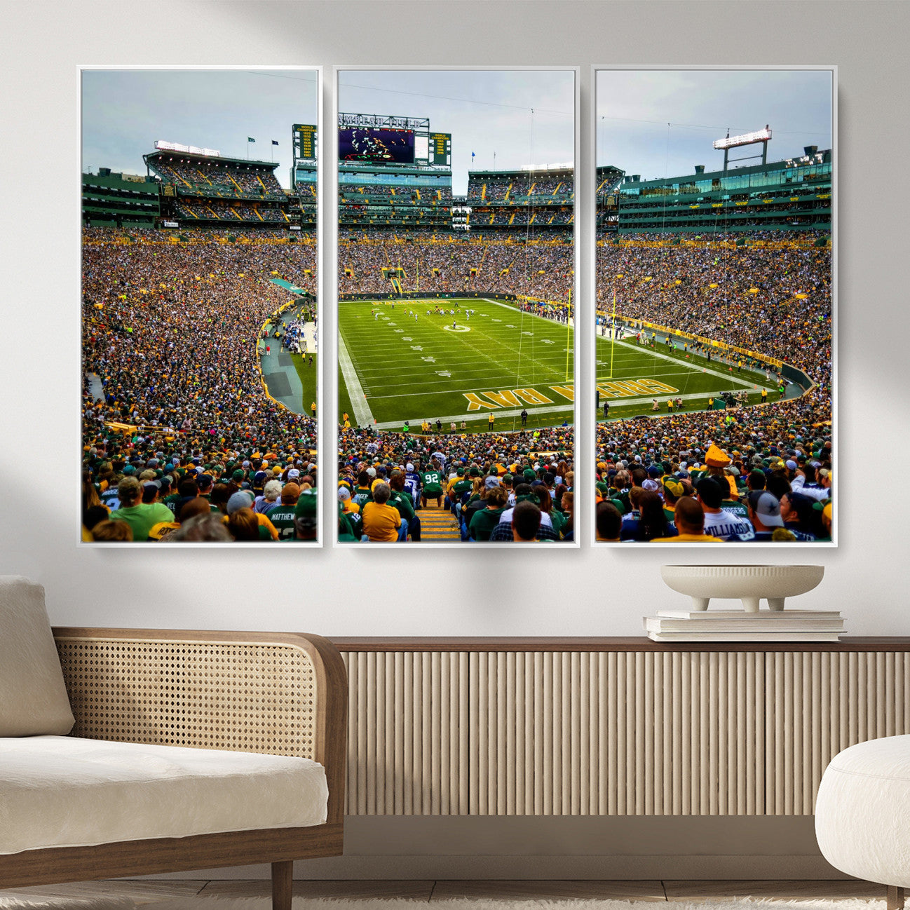 GBP101-MGV-FC-48X32-3P - Green Bay Packers Lambeau Field Stadium Wall Art Canvas Print, Iconic NFL Football Stadium Artwork, Wisconsin Sports Home Decor