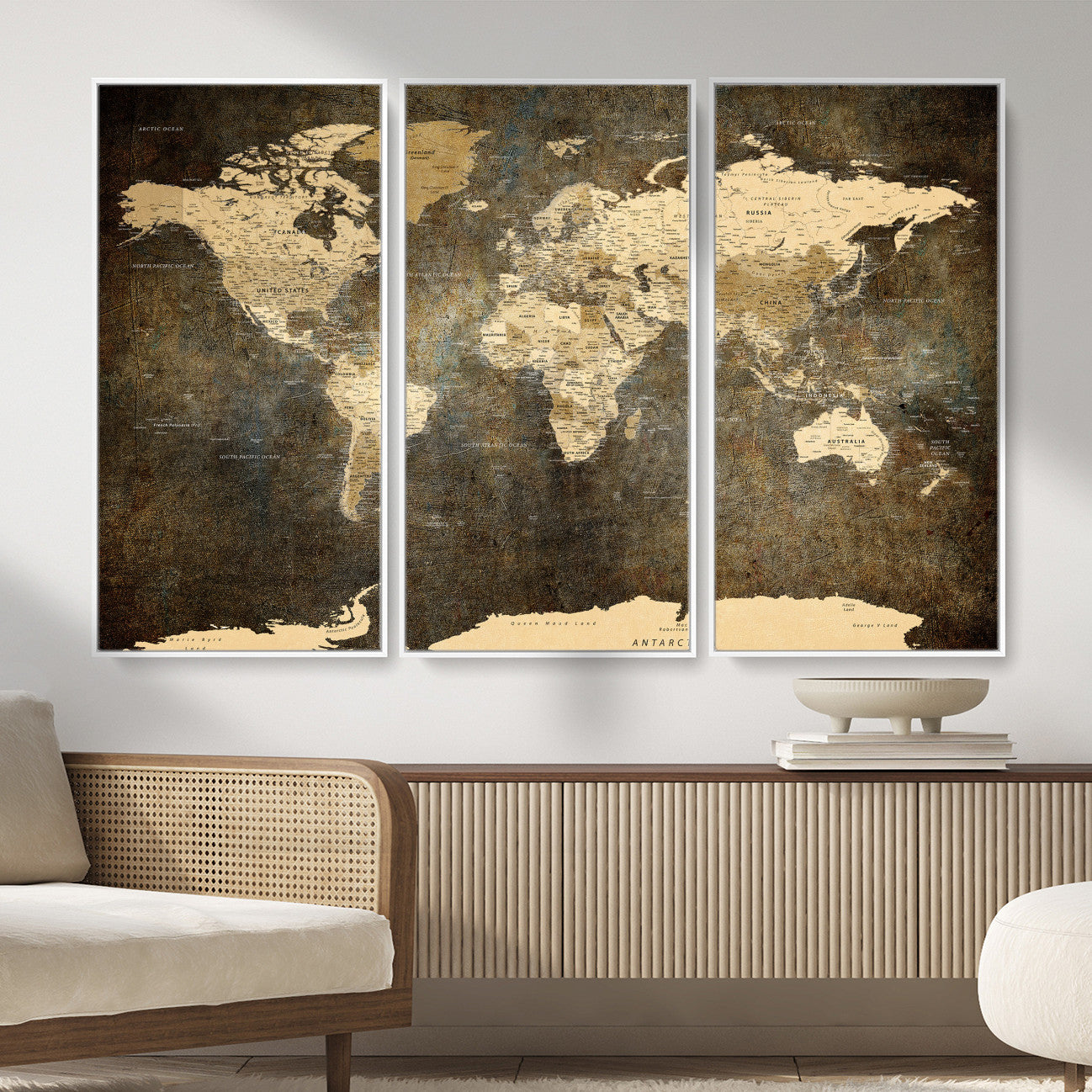 89742472-MGV-CV-36X24 - World Map Wall Art Canvas Print, Modern Decorative Framed Map Artwork Prints for Living Room, Office, Bedroom Wall Decor