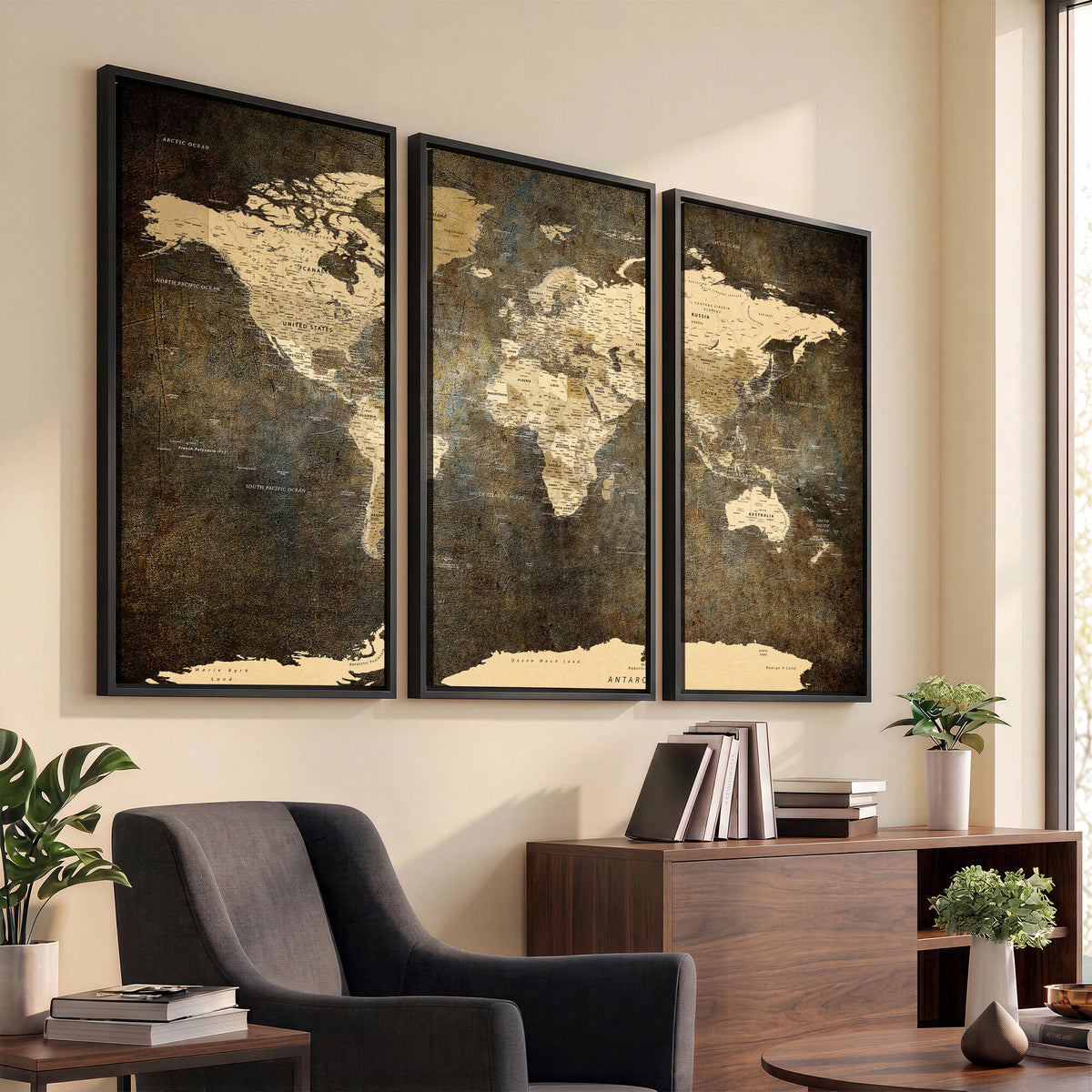 89742472-MGV-CV-36X24 - Large Framed Vintage World Map Wall Art Print for Home Wall