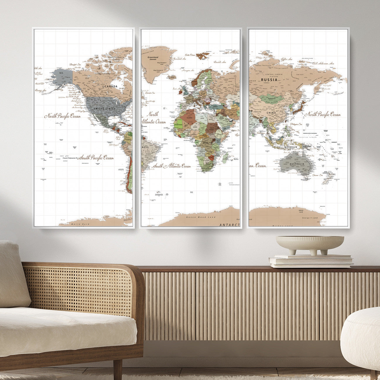 91286788-MGV-CV-36X24 - World Map Wall Art Canvas Print, Modern Decorative Framed Map Artwork Prints for Living Room, Office, Bedroom Wall Decor
