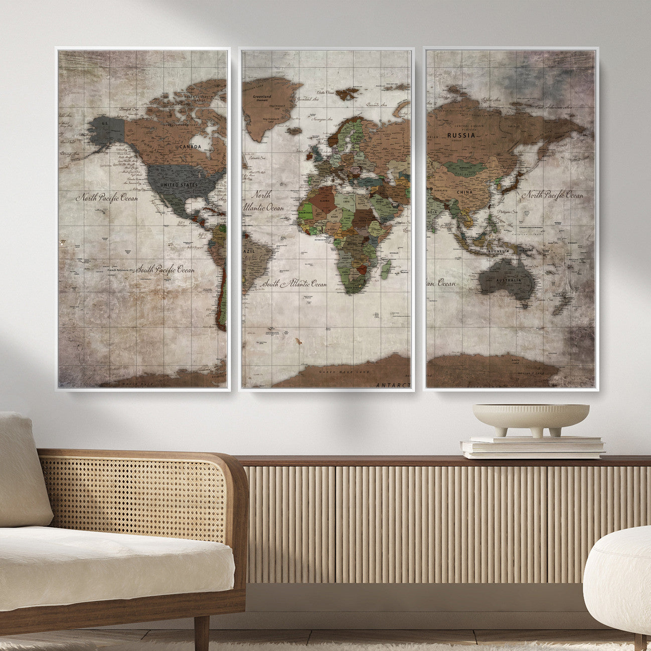 65393892-MGV-CV-36X24 - World Map Wall Art Canvas Print, Modern Decorative Framed Map Artwork Prints for Living Room, Office, Bedroom Wall Decor