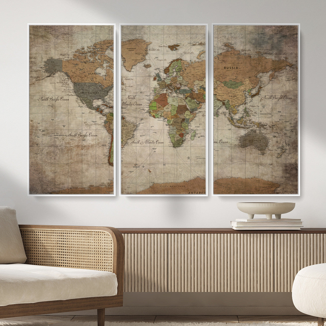 20356264-MGV-CV-36X24 - World Map Wall Art Canvas Print, Modern Decorative Framed Map Artwork Prints for Living Room, Office, Bedroom Wall Decor