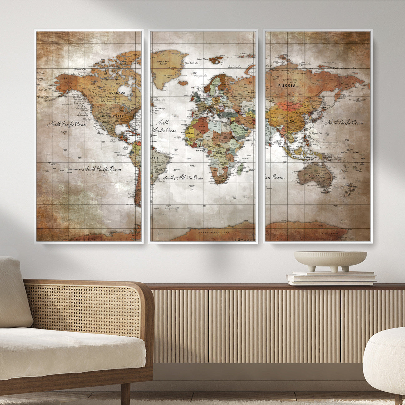 51643807-MGV-CV-36X24 - World Map Wall Art Canvas Print, Modern Decorative Framed Map Artwork Prints for Living Room, Office, Bedroom Wall Decor