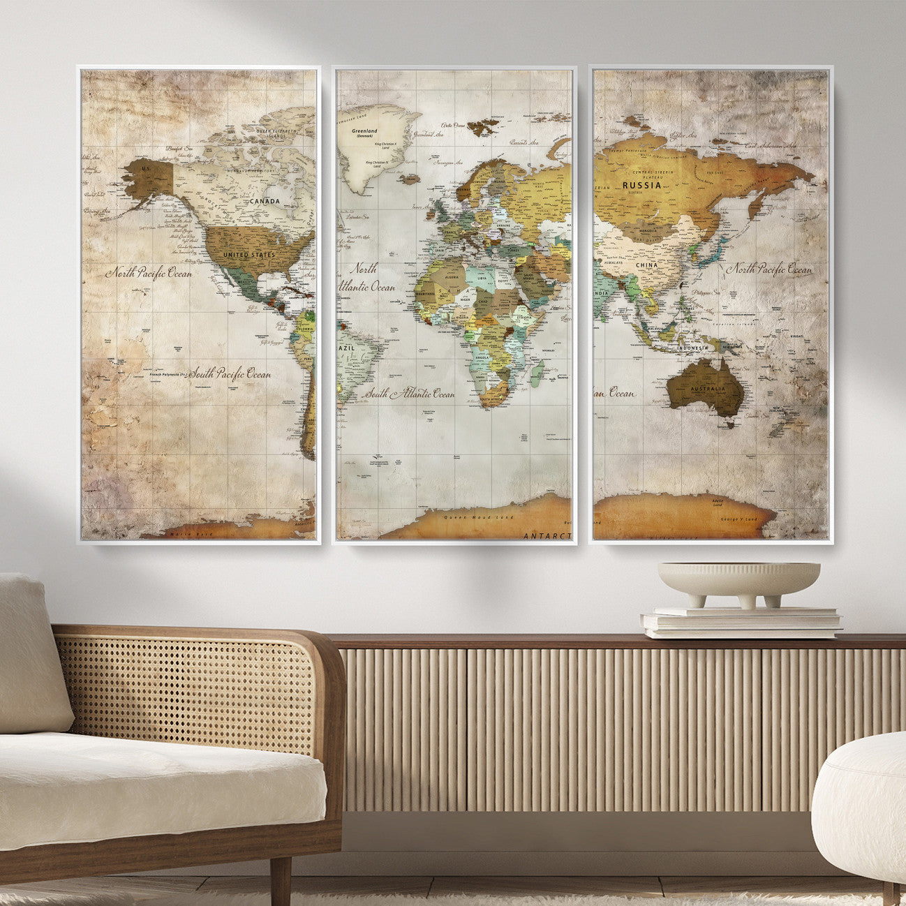 86108417-MGV-CV-36X24 - World Map Wall Art Canvas Print, Modern Decorative Framed Map Artwork Prints for Living Room, Office, Bedroom Wall Decor