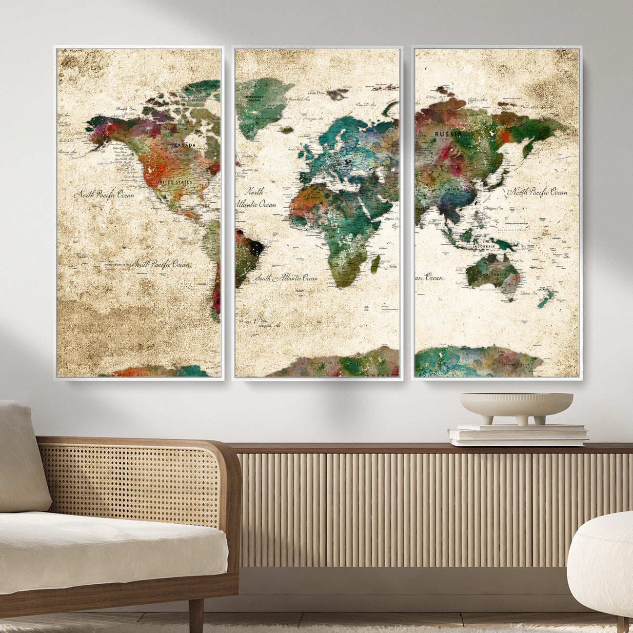 87544591-MGV-CV-36X24 - World Map Wall Art Canvas Print, Modern Decorative Framed Map Artwork Prints for Living Room, Office, Bedroom Wall Decor