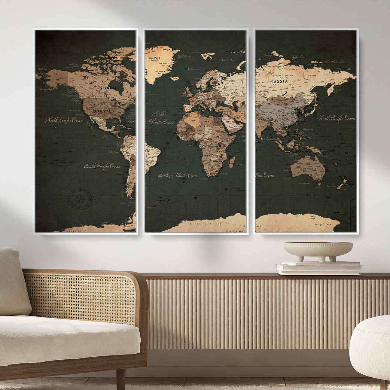 62059333-MGV-CV-36X24 - World Map Wall Art Canvas Print, Modern Decorative Framed Map Artwork Prints for Living Room, Office, Bedroom Wall Decor