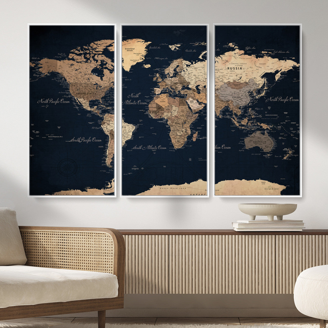 53971530-MGV-CV-36X24 - World Map Wall Art Canvas Print, Modern Decorative Framed Map Artwork Prints for Living Room, Office, Bedroom Wall Decor