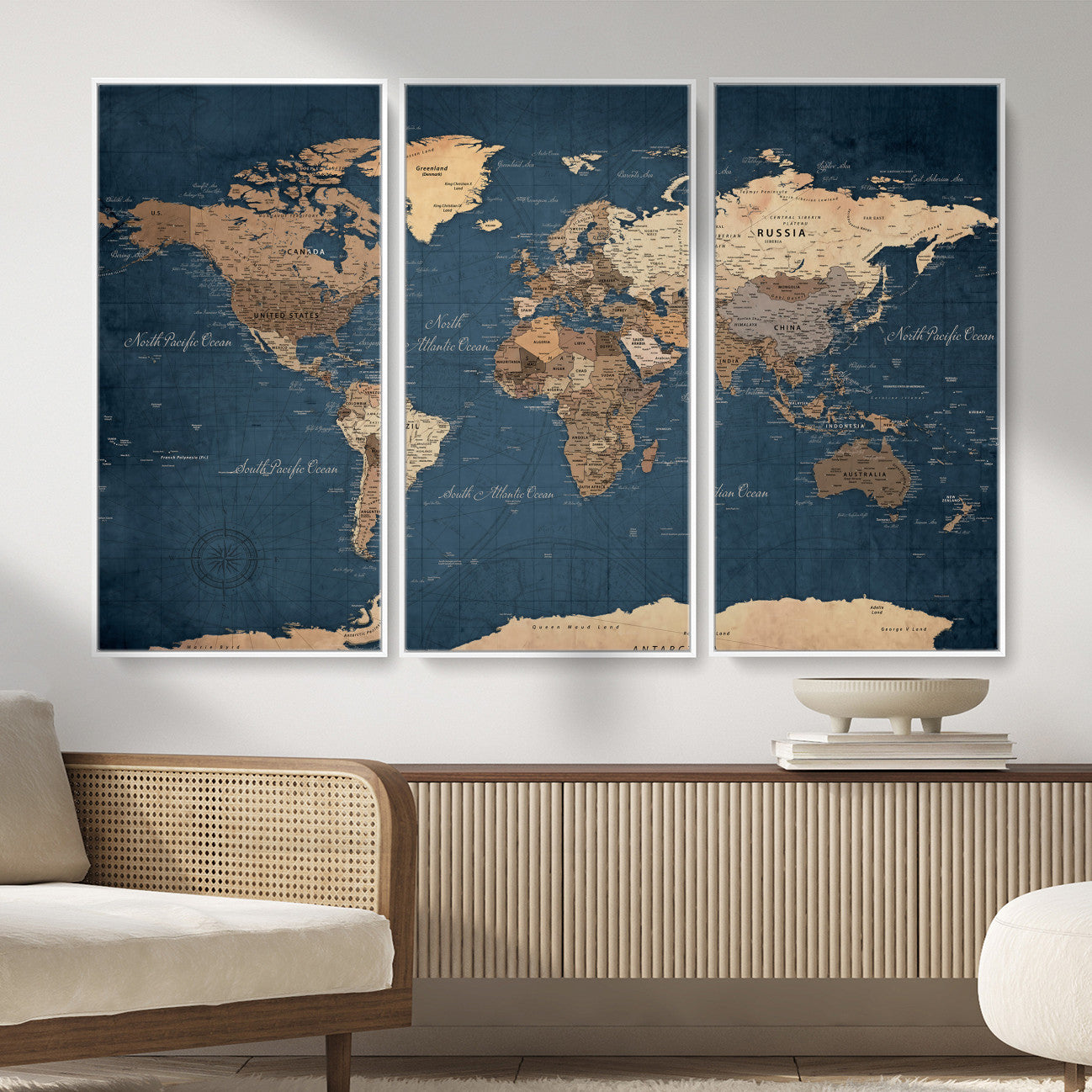 69886352-MGV-CV-36X24 - World Map Wall Art Canvas Print, Modern Decorative Framed Map Artwork Prints for Living Room, Office, Bedroom Wall Decor