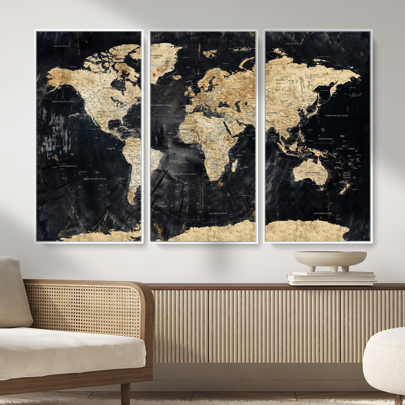 45535041-MGV-CV-36X24 - World Map Wall Art Canvas Print, Modern Decorative Framed Map Artwork Prints for Living Room, Office, Bedroom Wall Decor
