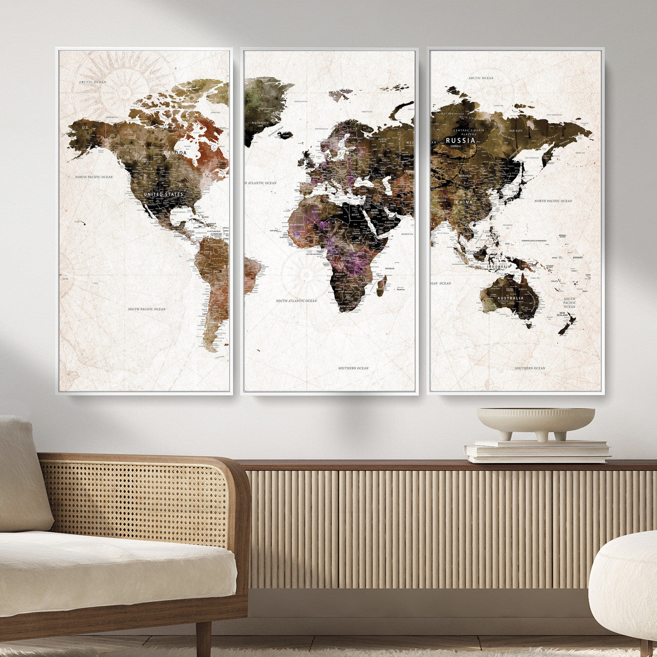 77651968-MGV-CV-36X24 - World Map Wall Art Canvas Print, Modern Decorative Framed Map Artwork Prints for Living Room, Office, Bedroom Wall Decor