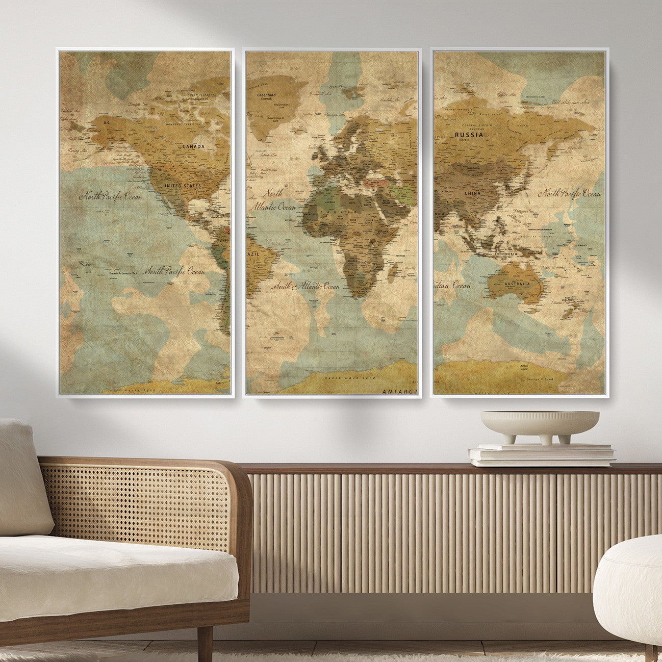 89356927-MGV-CV-36X24 - World Map Wall Art Canvas Print, Modern Decorative Framed Map Artwork Prints for Living Room, Office, Bedroom Wall Decor