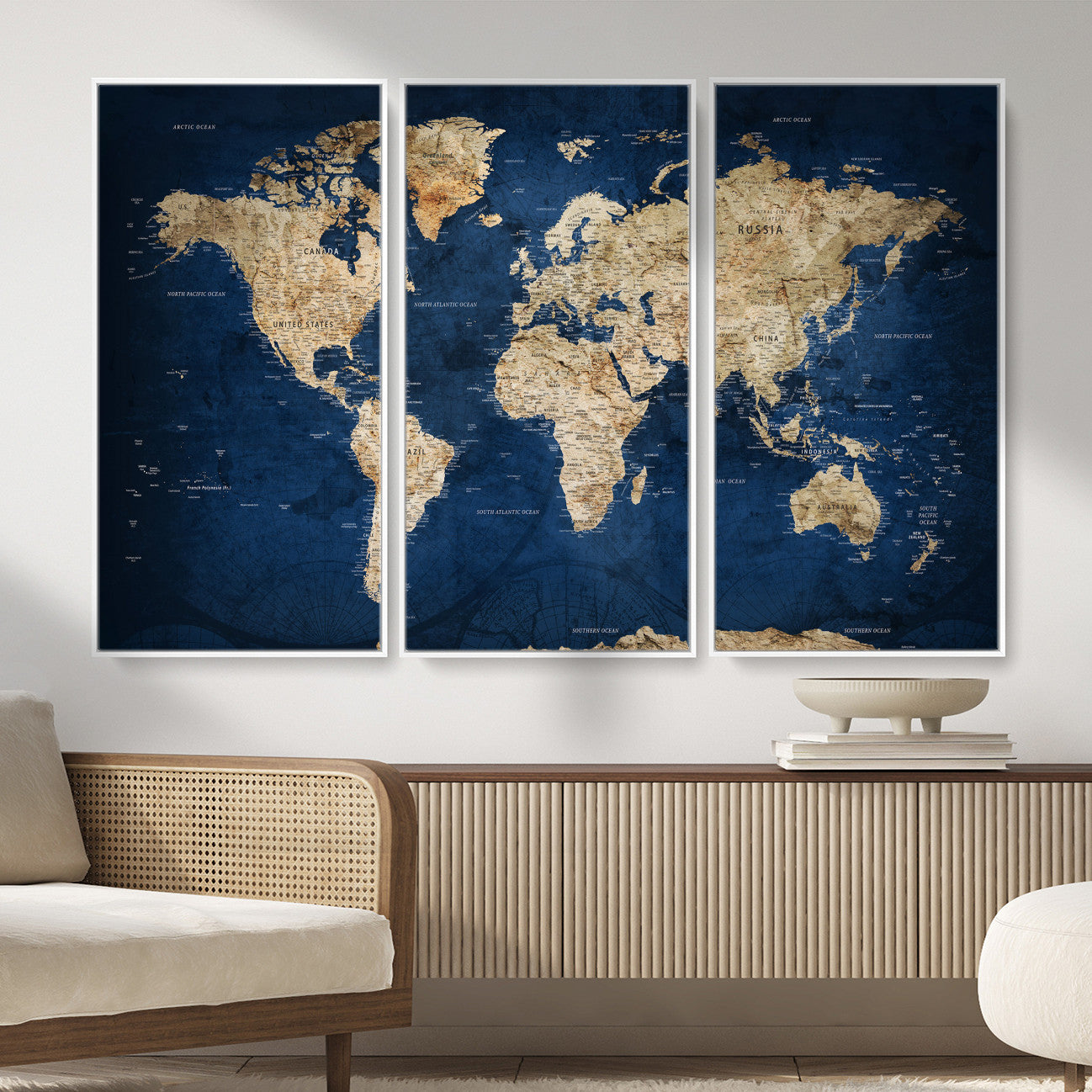 57503519-MGV-CV-36X24 - World Map Wall Art Canvas Print, Modern Decorative Framed Map Artwork Prints for Living Room, Office, Bedroom Wall Decor