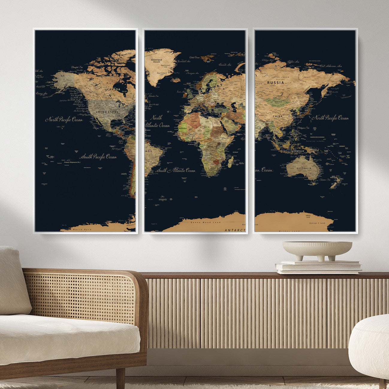 94449133-MGV-CV-36X24 - World Map Wall Art Canvas Print, Modern Decorative Framed Map Artwork Prints for Living Room, Office, Bedroom Wall Decor