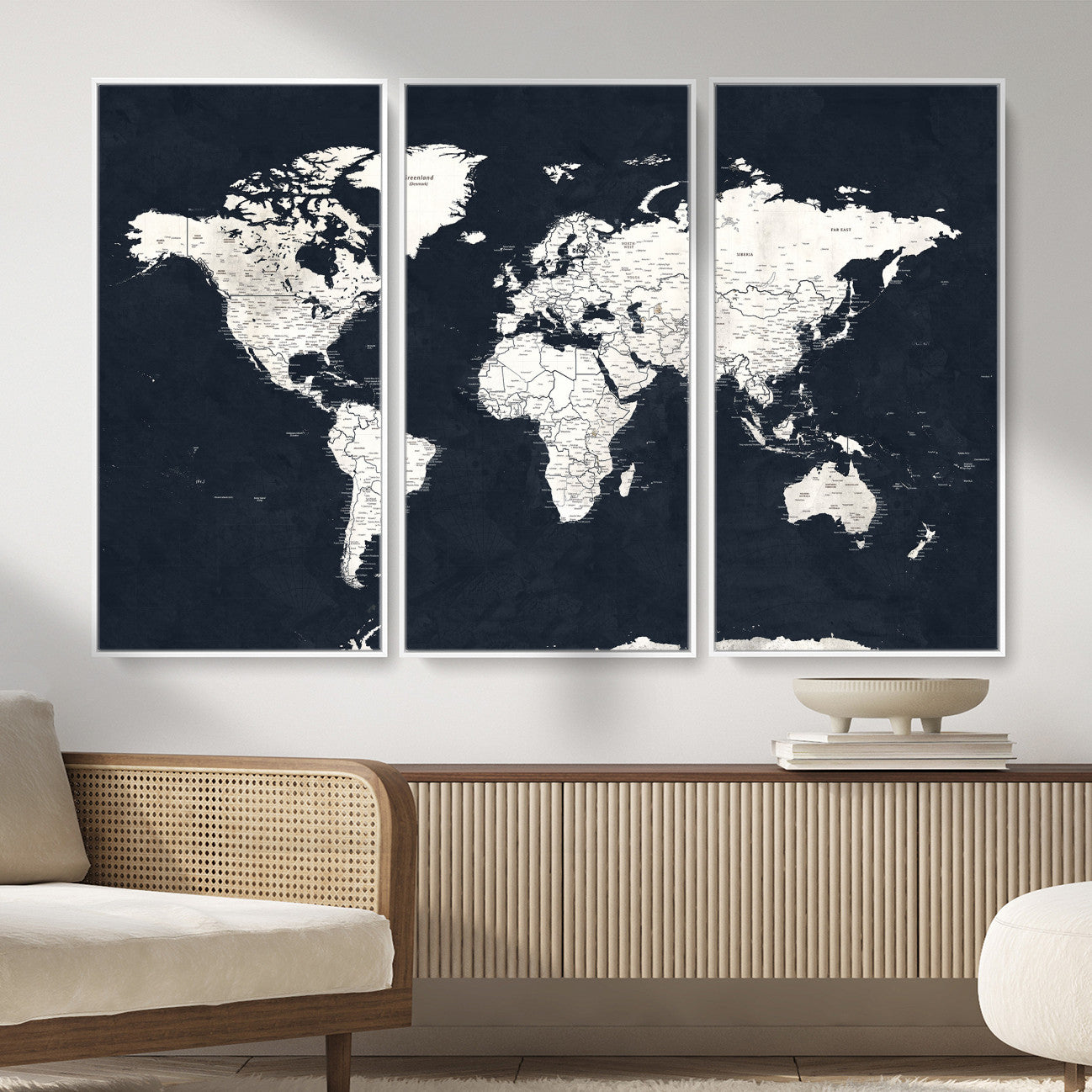 11963807-MGV-CV-36X24 - World Map Wall Art Canvas Print, Modern Decorative Framed Map Artwork Prints for Living Room, Office, Bedroom Wall Decor