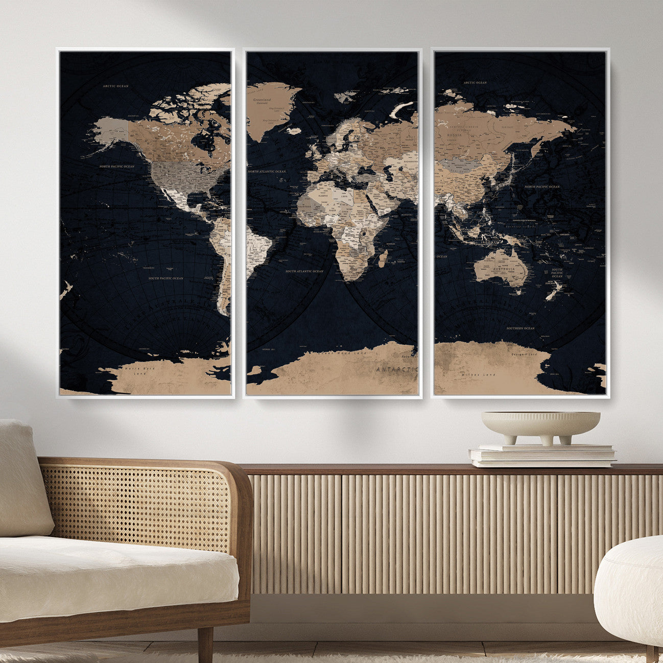 25812727-MGV-CV-36X24 - World Map Wall Art Canvas Print, Modern Decorative Framed Map Artwork Prints for Living Room, Office, Bedroom Wall Decor