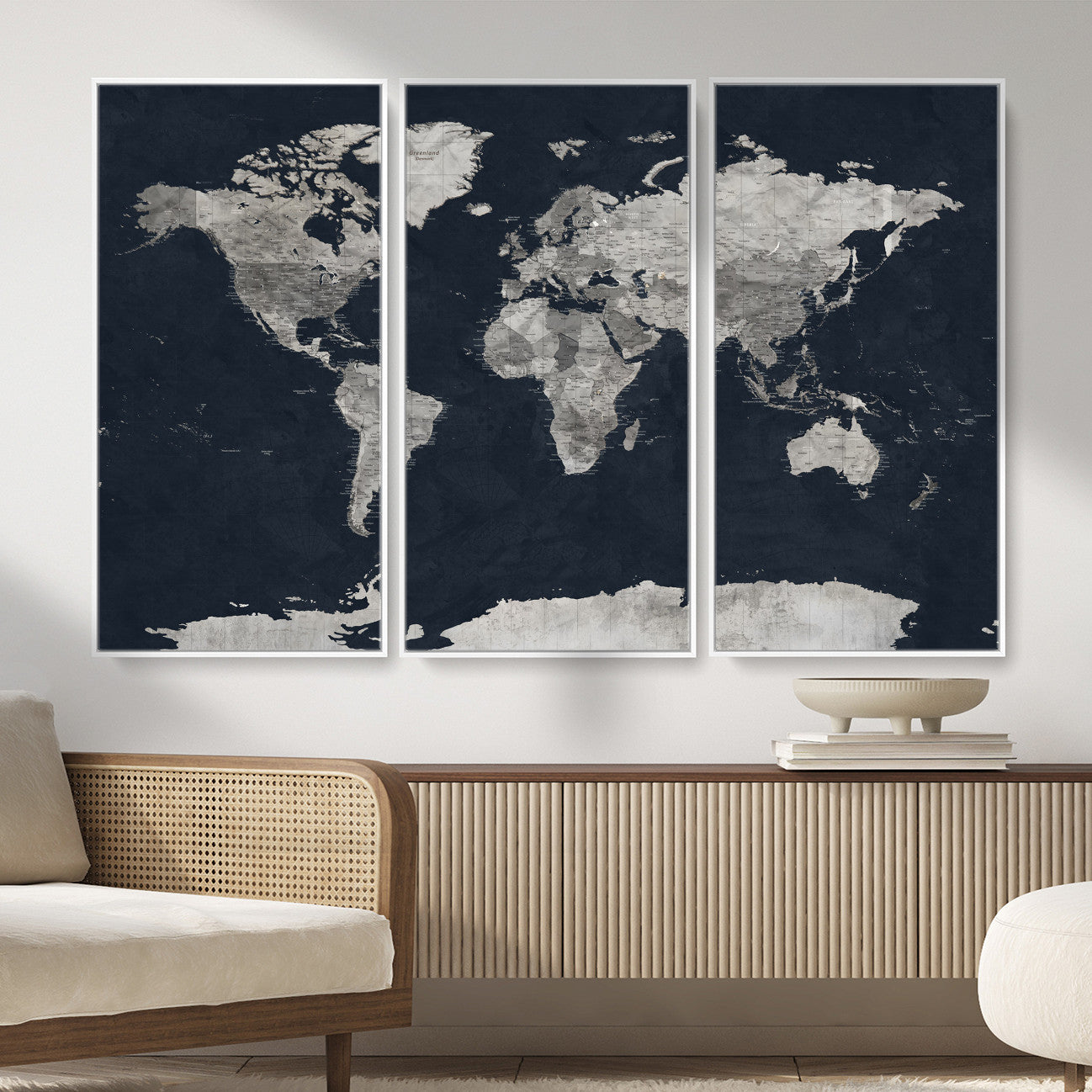 53886659-MGV-CV-36X24 - World Map Wall Art Canvas Print, Modern Decorative Framed Map Artwork Prints for Living Room, Office, Bedroom Wall Decor