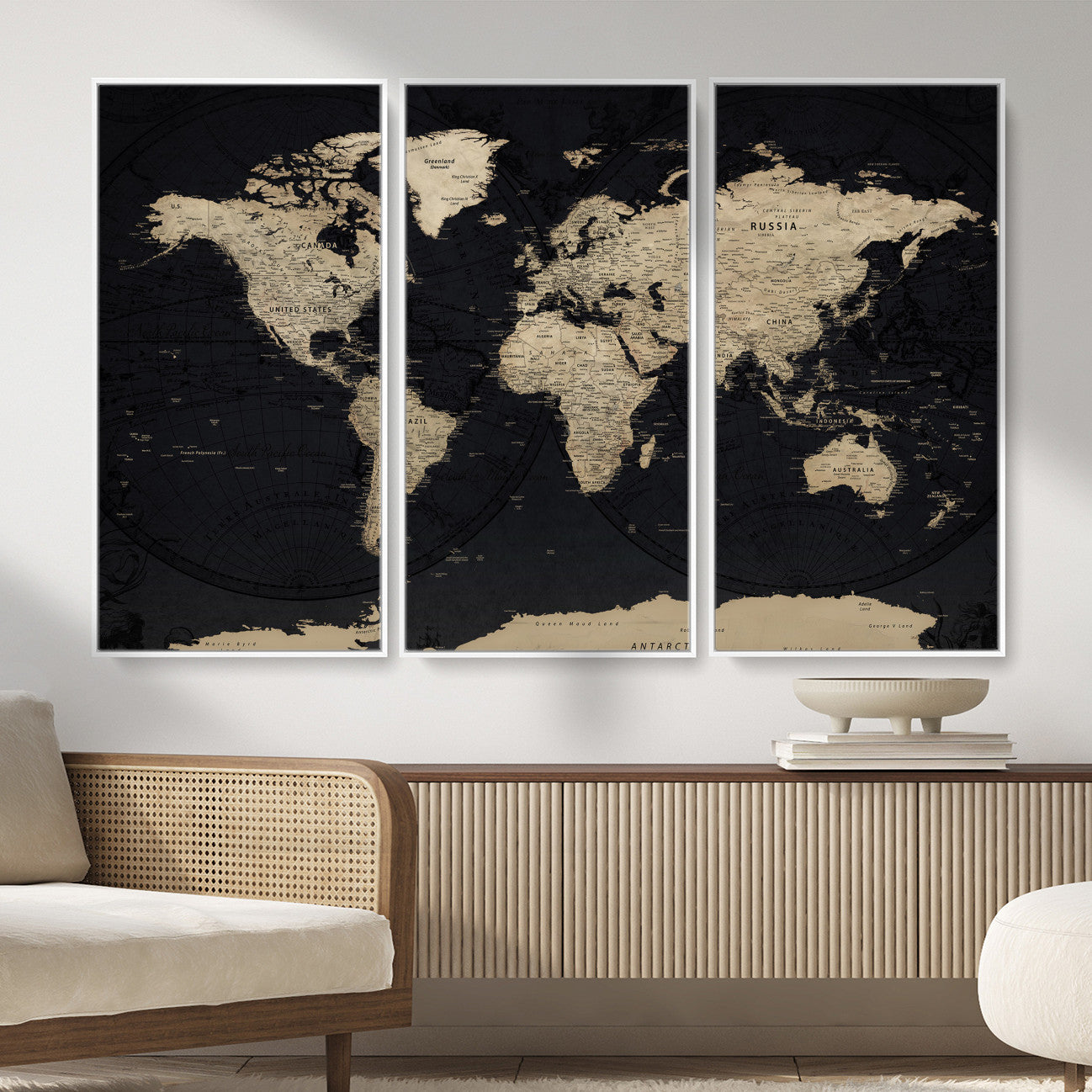 61835687-MGV-CV-36X24 - World Map Wall Art Canvas Print, Modern Decorative Framed Map Artwork Prints for Living Room, Office, Bedroom Wall Decor