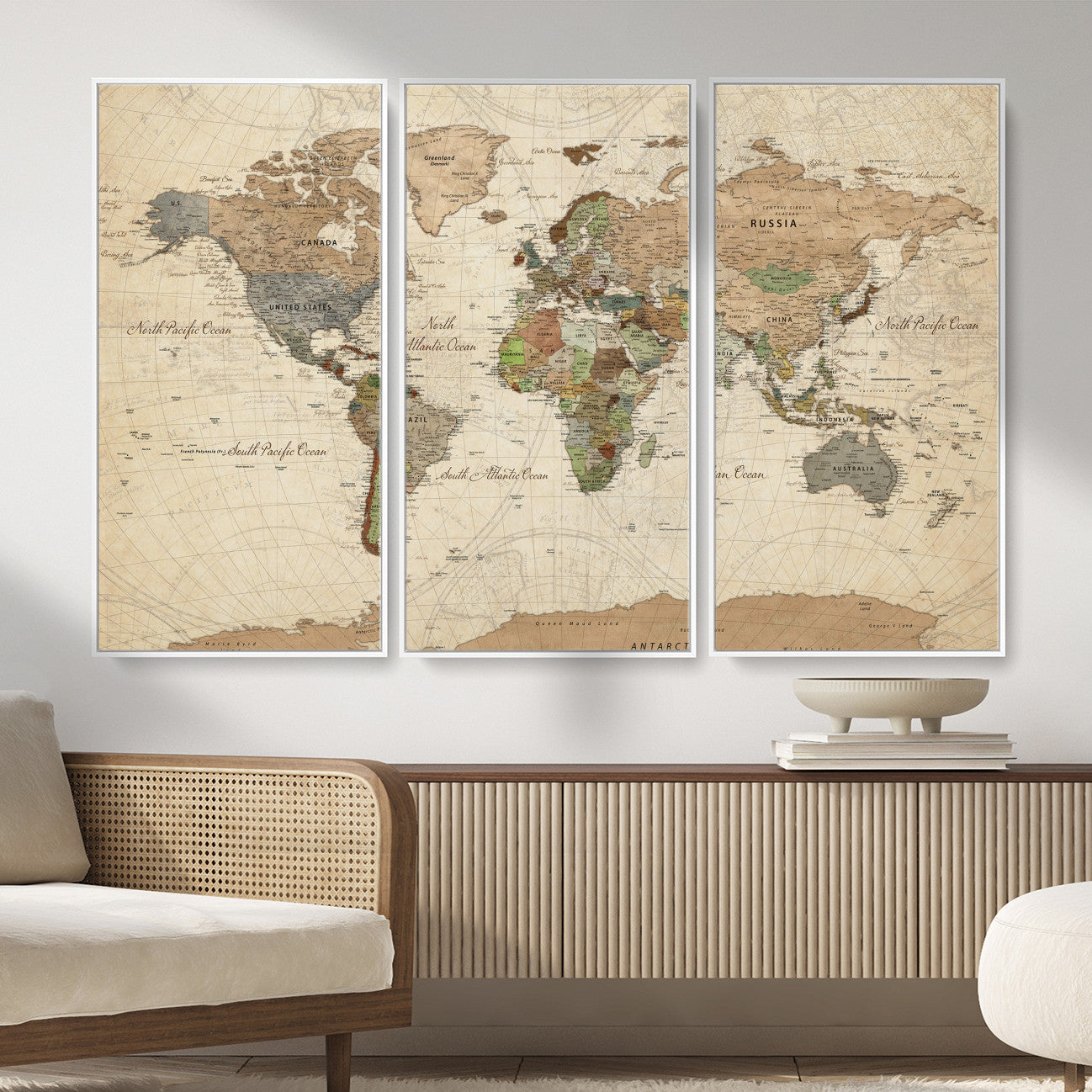 16856902-MGV-CV-36X24 - World Map Wall Art Canvas Print, Modern Decorative Framed Map Artwork Prints for Living Room, Office, Bedroom Wall Decor