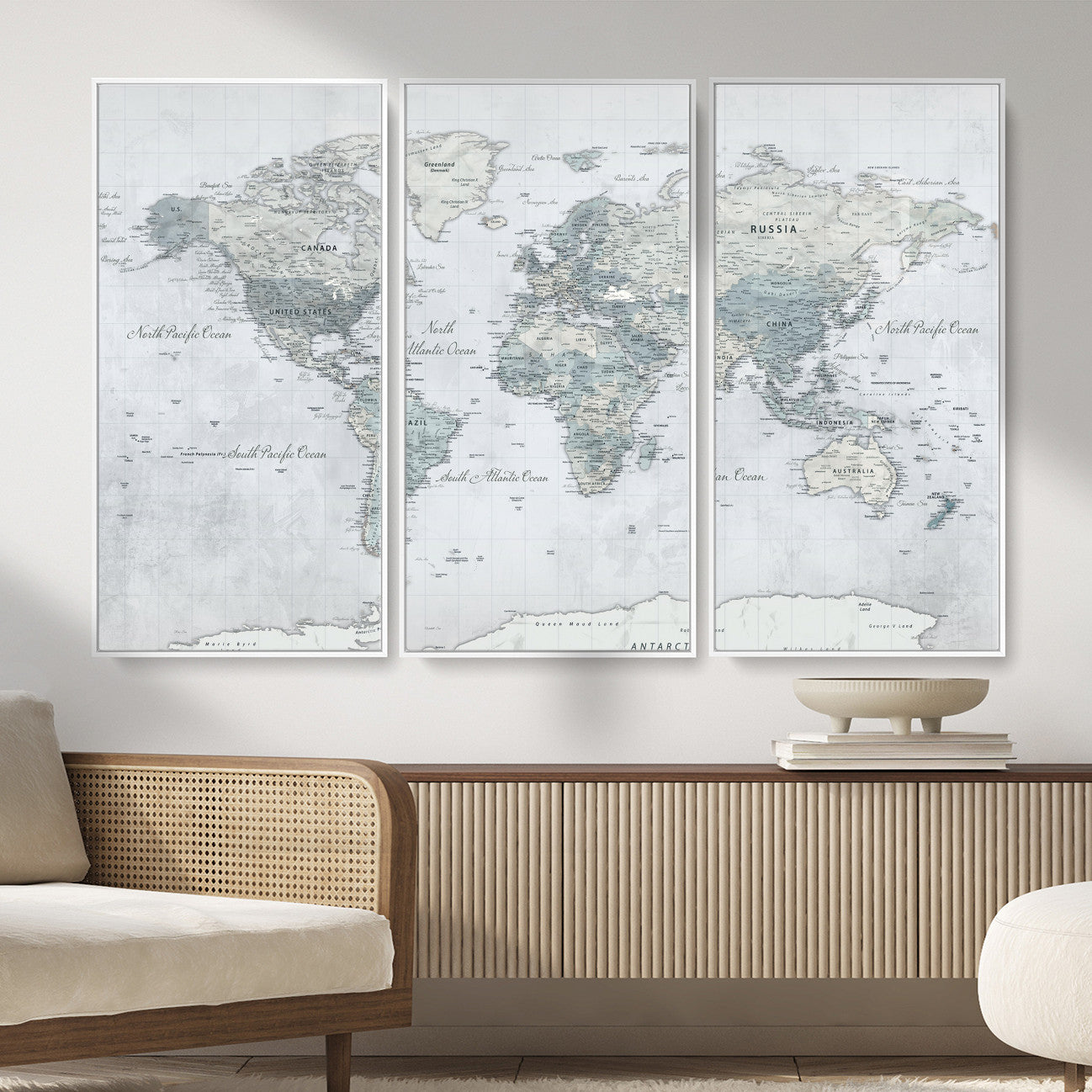 71091917-MGV-CV-36X24 - World Map Wall Art Canvas Print, Modern Decorative Framed Map Artwork Prints for Living Room, Office, Bedroom Wall Decor