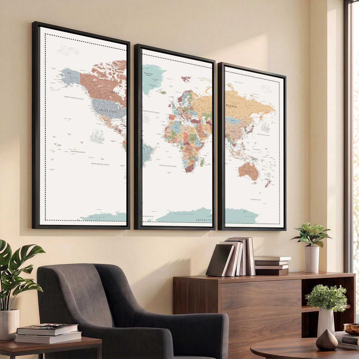 63447567-MGV-CV-36X24 - Pastel Colors World Map Wall Art Canvas Print