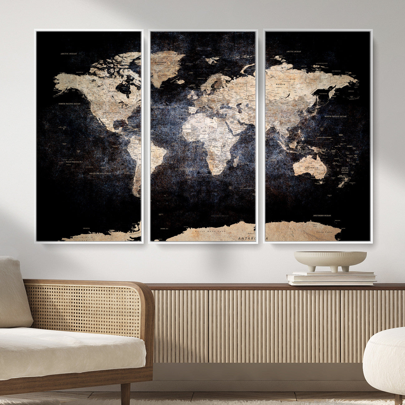 56713386-MGV-CV-36X24 - World Map Wall Art Canvas Print, Modern Decorative Framed Map Artwork Prints for Living Room, Office, Bedroom Wall Decor