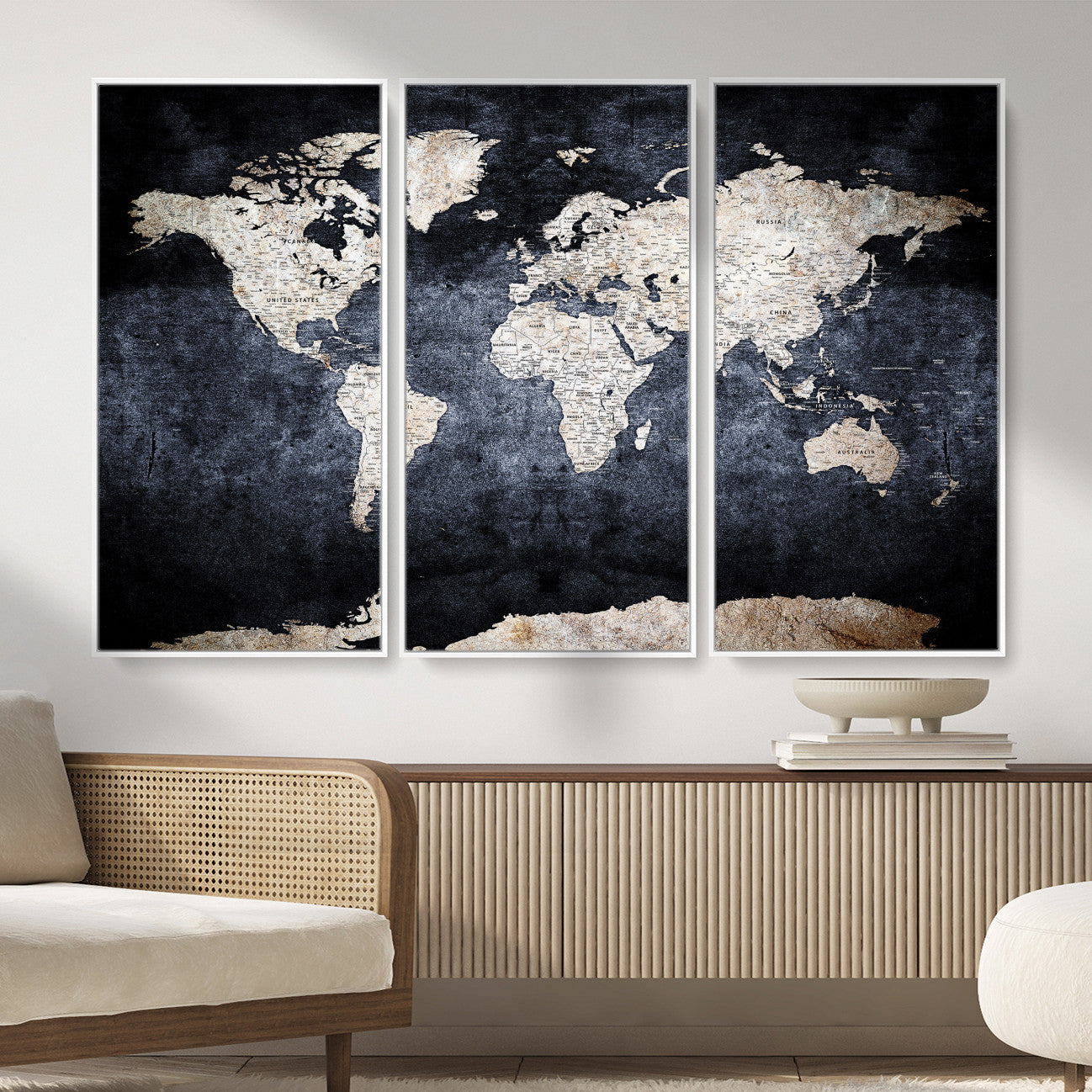 41193404-MGV-CV-36X24 - World Map Wall Art Canvas Print, Modern Decorative Framed Map Artwork Prints for Living Room, Office, Bedroom Wall Decor