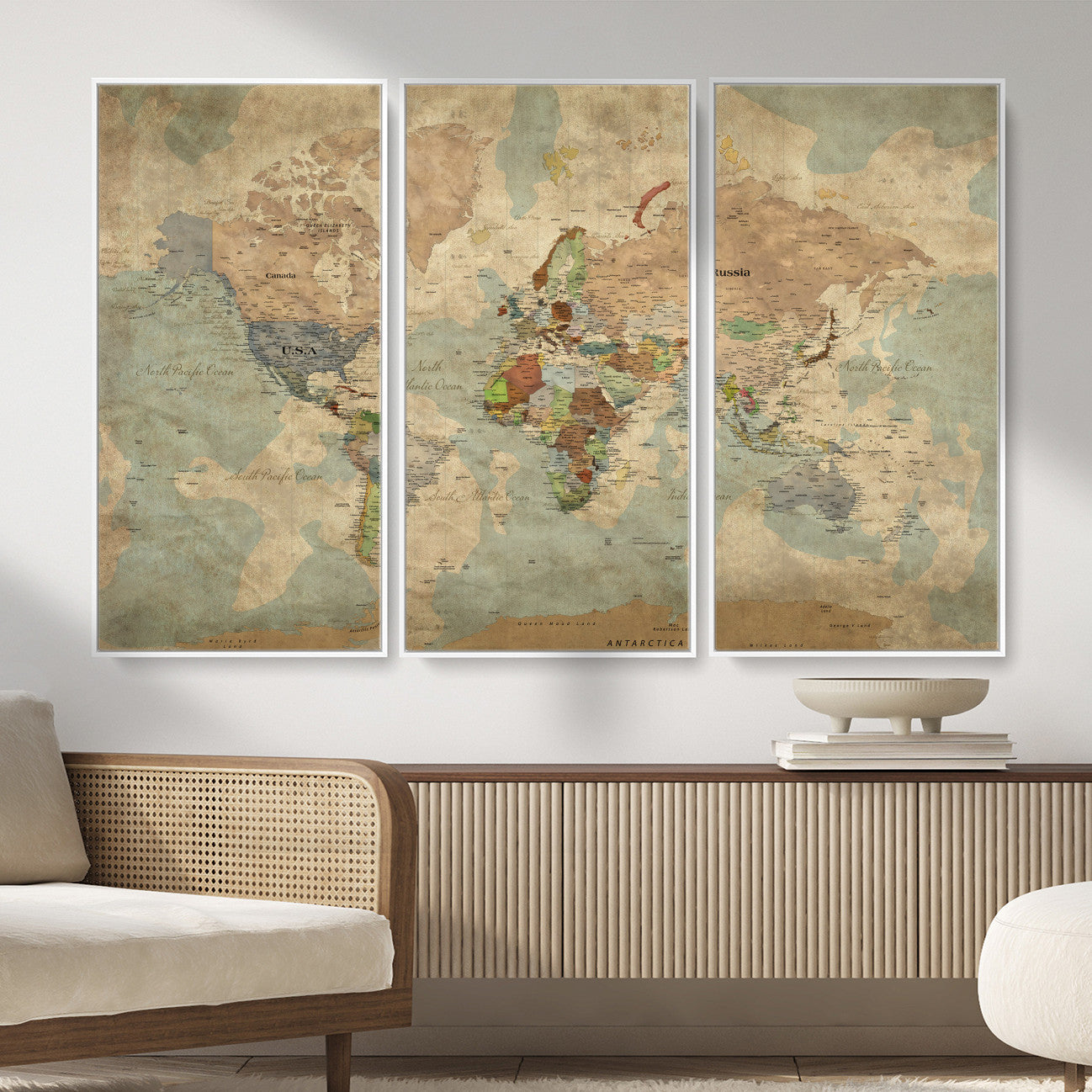 31492148-MGV-CV-36X24 - World Map Wall Art Canvas Print, Modern Decorative Framed Map Artwork Prints for Living Room, Office, Bedroom Wall Decor