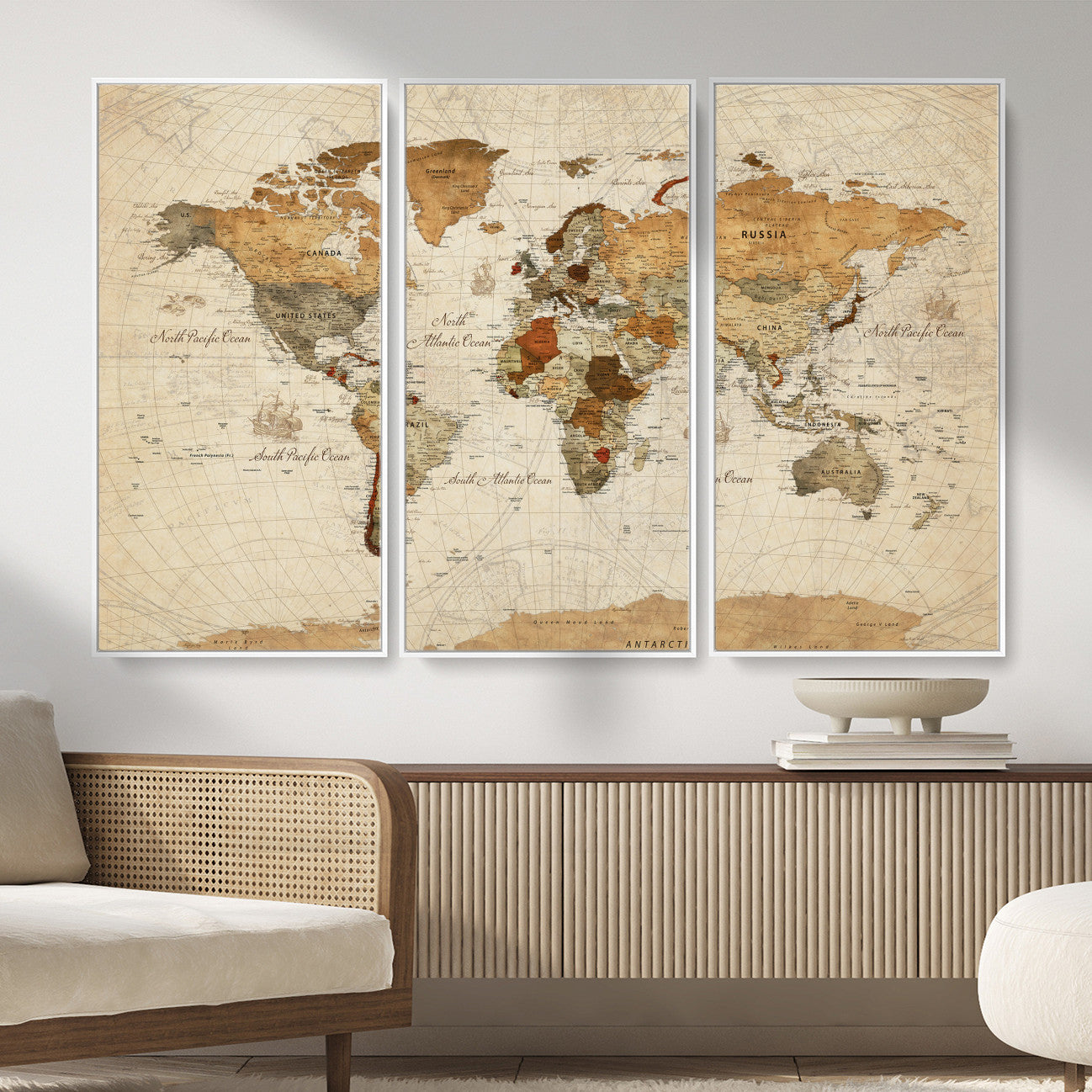 29684537-MGV-CV-36X24 - World Map Wall Art Canvas Print, Modern Decorative Framed Map Artwork Prints for Living Room, Office, Bedroom Wall Decor