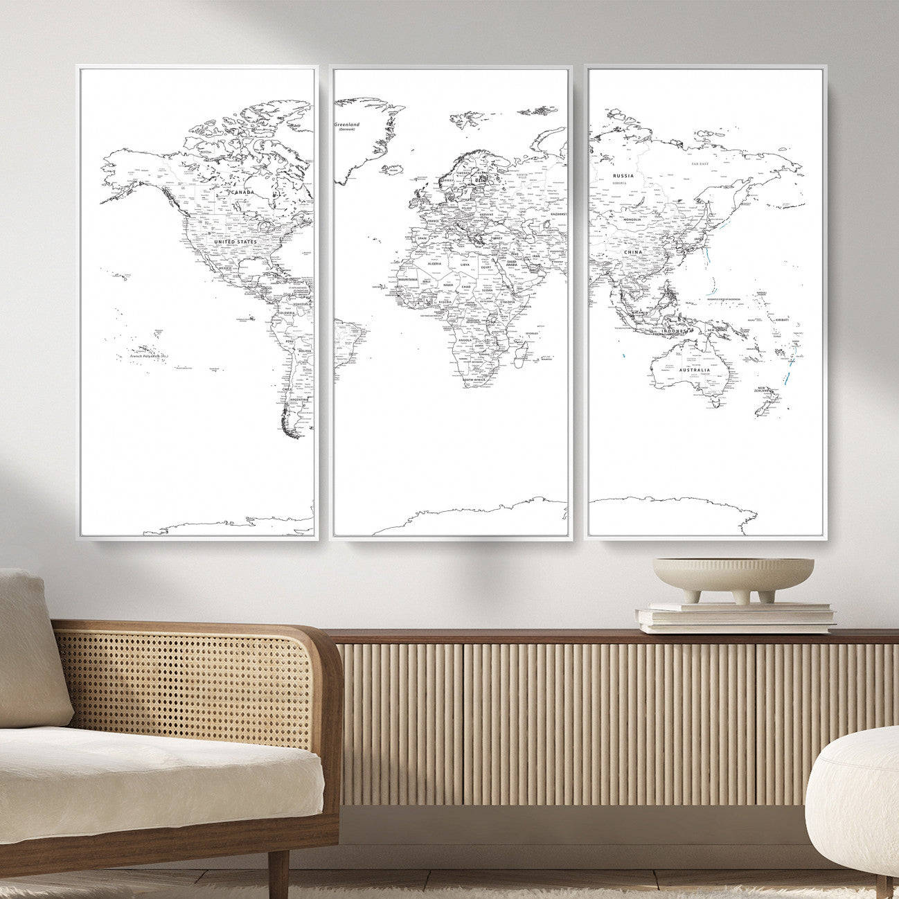21002736-MGV-CV-36X24 - World Map Wall Art Canvas Print, Modern Decorative Framed Map Artwork Prints for Living Room, Office, Bedroom Wall Decor
