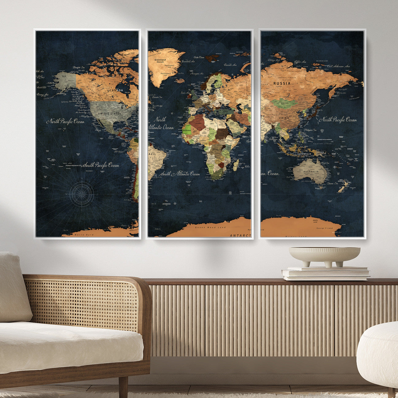 53717402-MGV-CV-36X24 - World Map Wall Art Canvas Print, Modern Decorative Framed Map Artwork Prints for Living Room, Office, Bedroom Wall Decor