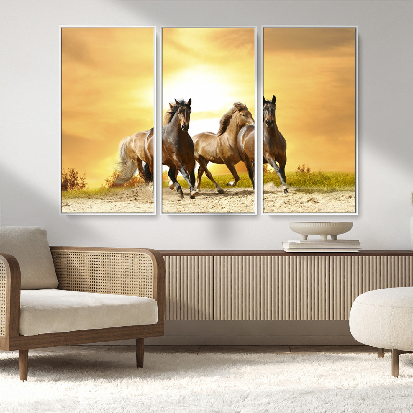 44763-MGV-CV-36X24-Wild Horses Wall Art Canvas Print – Framed Galloping Herd Animal Artwork for Home, Office, Living Room, Guest Room