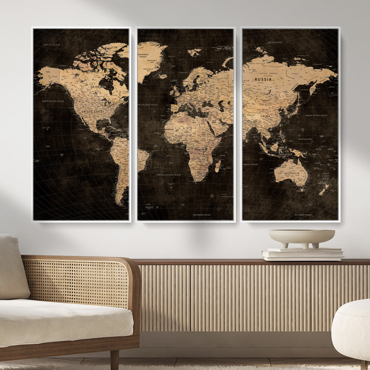 15118265-MGV-CV-36X24 - World Map Wall Art Canvas Print, Modern Decorative Framed Map Artwork Prints for Living Room, Office, Bedroom Wall Decor