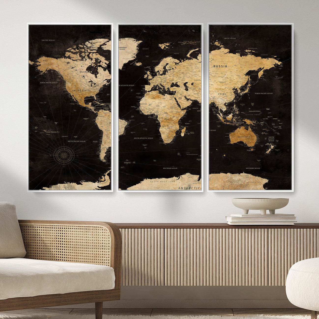 70468159-MGV-CV-36X24 - World Map Wall Art Canvas Print, Modern Decorative Framed Map Artwork Prints for Living Room, Office, Bedroom Wall Decor