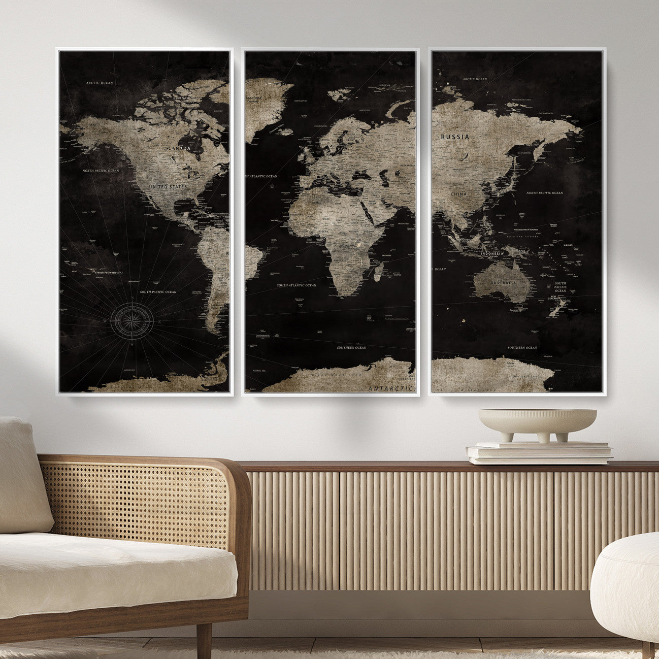 56225956-MGV-CV-36X24 - World Map Wall Art Canvas Print, Modern Decorative Framed Map Artwork Prints for Living Room, Office, Bedroom Wall Decor