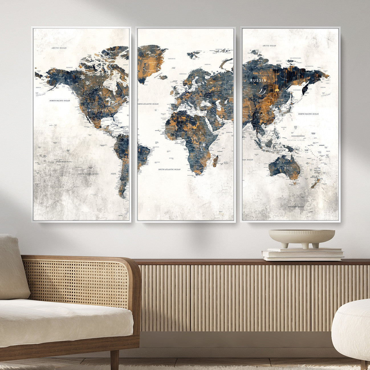 52451147-MGV-CV-36X24 - World Map Wall Art Canvas Print, Modern Decorative Framed Map Artwork Prints for Living Room, Office, Bedroom Wall Decor