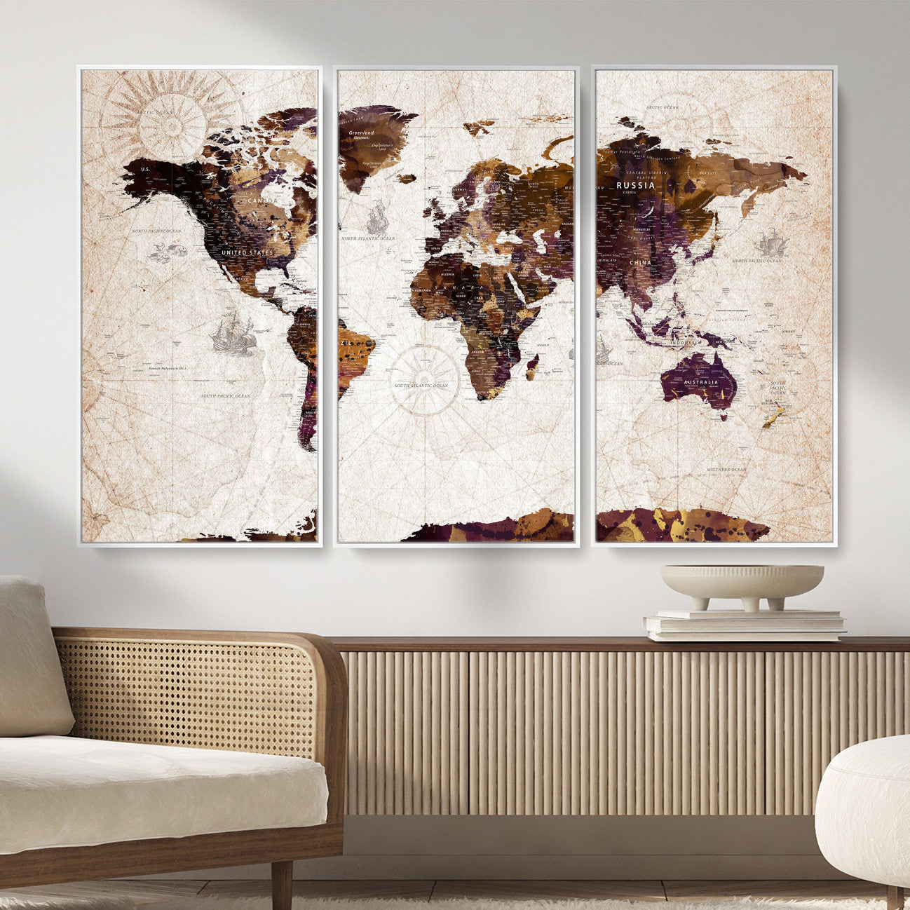 53400857-MGV-CV-36X24 - World Map Wall Art Canvas Print, Modern Decorative Framed Map Artwork Prints for Living Room, Office, Bedroom Wall Decor