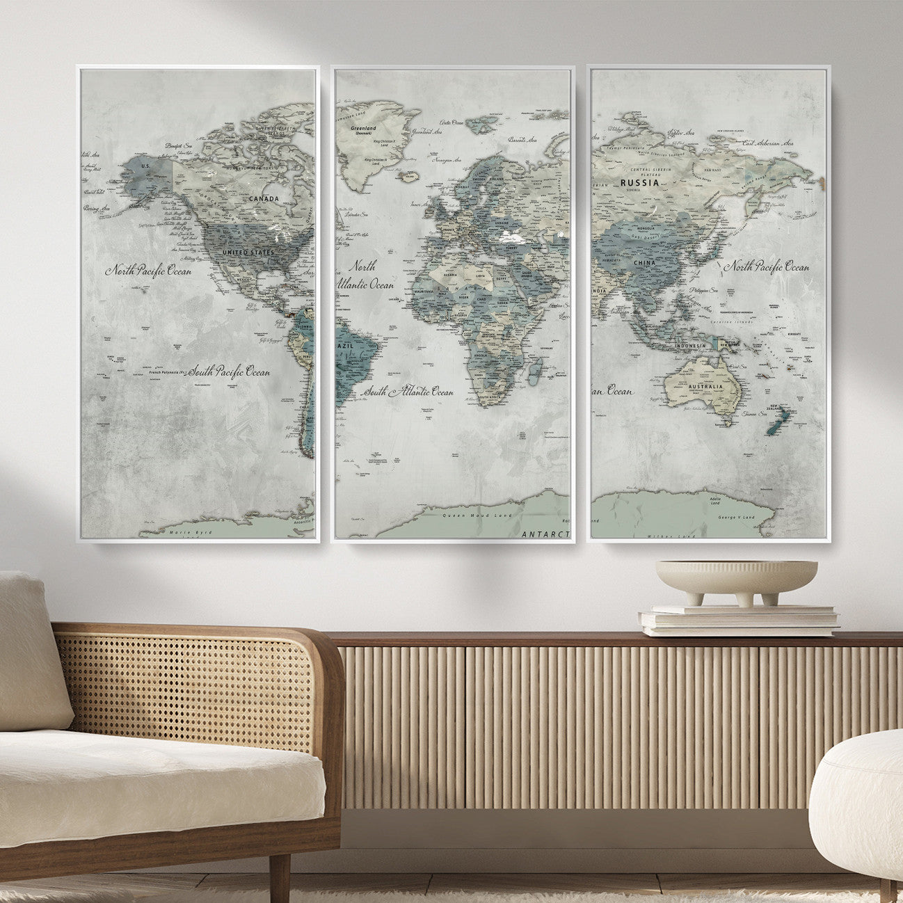 91132939-MGV-CV-36X24 - World Map Wall Art Canvas Print, Modern Decorative Framed Map Artwork Prints for Living Room, Office, Bedroom Wall Decor