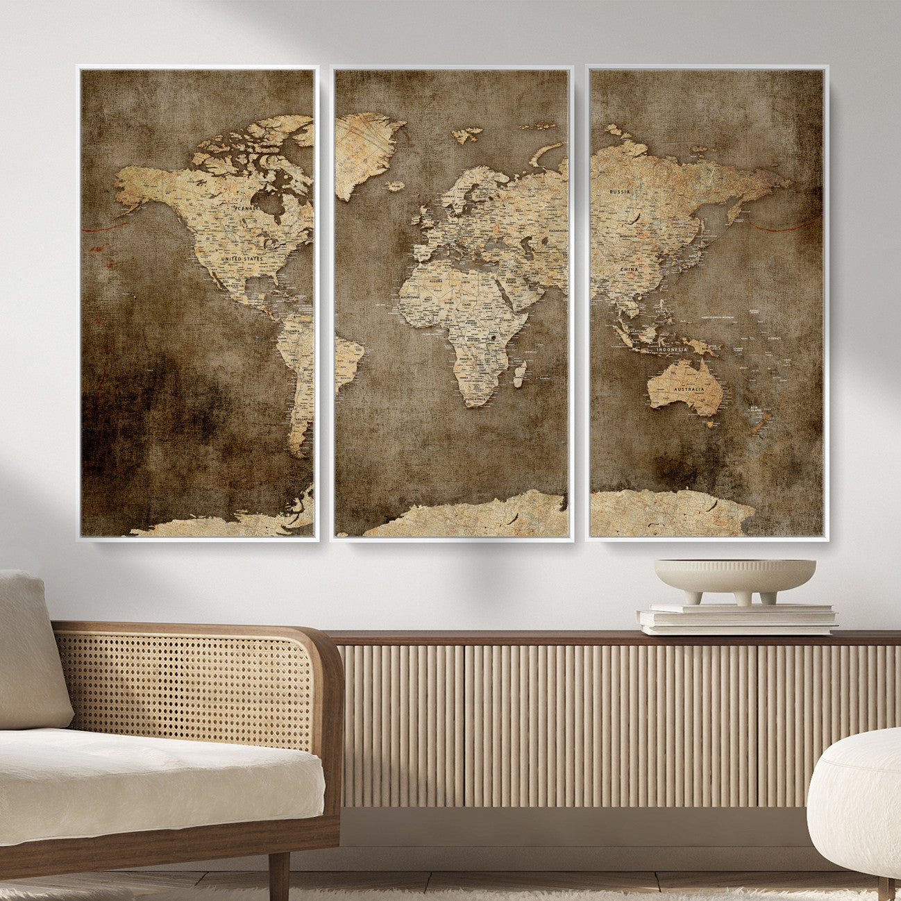 35847542-MGV-CV-36X24 - World Map Wall Art Canvas Print, Modern Decorative Framed Map Artwork Prints for Living Room, Office, Bedroom Wall Decor