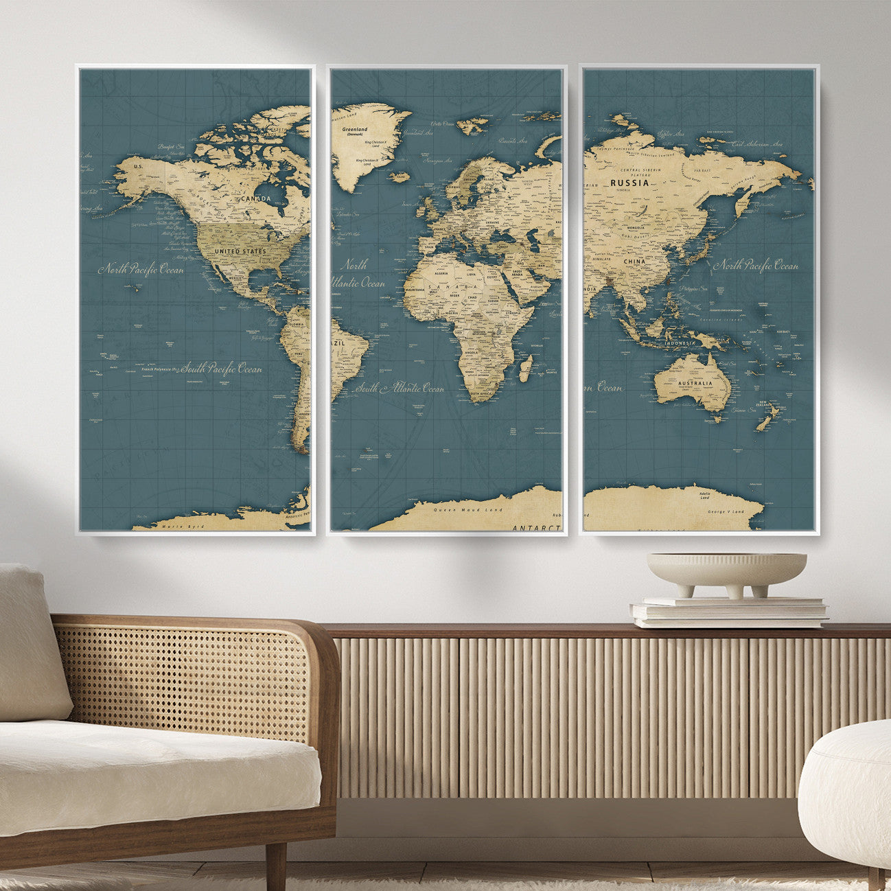 99599383-MGV-CV-36X24 - World Map Wall Art Canvas Print, Modern Decorative Framed Map Artwork Prints for Living Room, Office, Bedroom Wall Decor