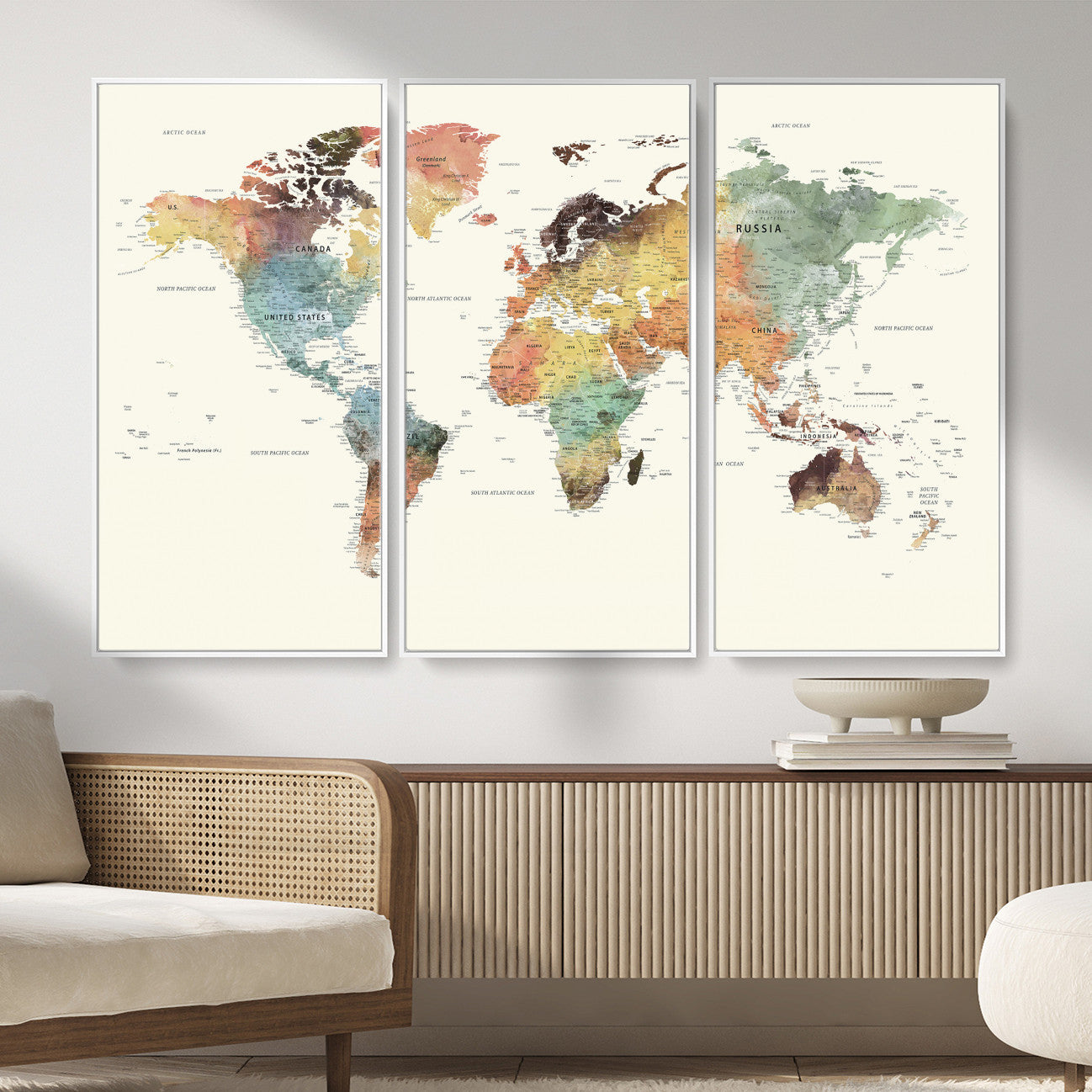 64206059-MGV-CV-36X24 - World Map Wall Art Canvas Print, Modern Decorative Framed Map Artwork Prints for Living Room, Office, Bedroom Wall Decor