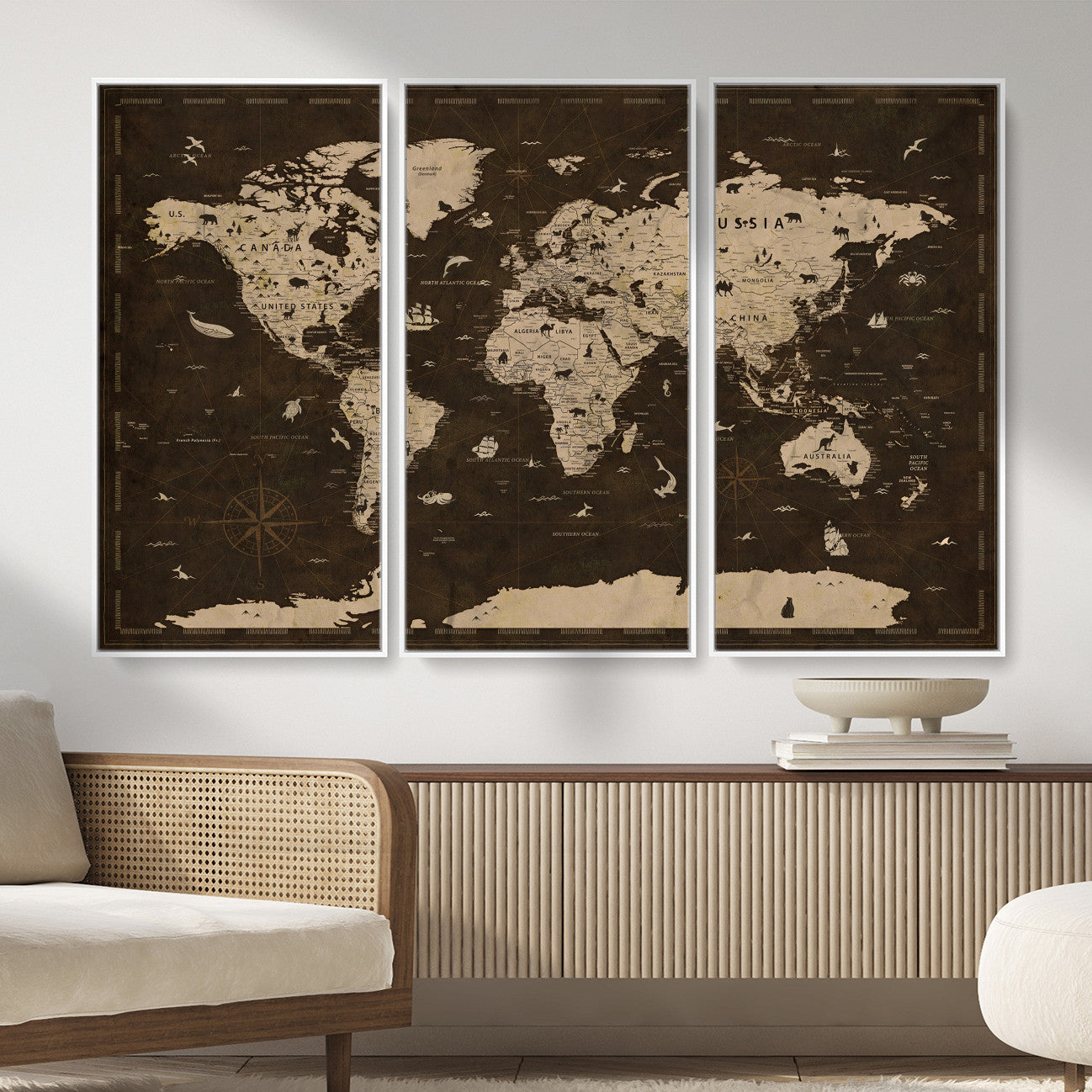 44276398-MGV-CV-36X24 - World Map Wall Art Canvas Print, Modern Decorative Framed Map Artwork Prints for Living Room, Office, Bedroom Wall Decor