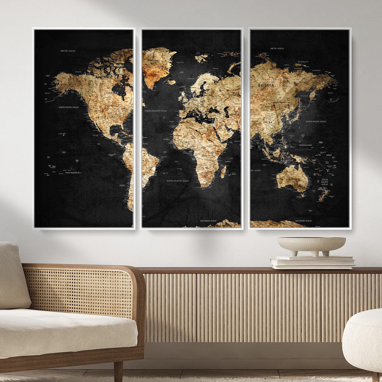 23568589-MGV-CV-36X24 - World Map Wall Art Canvas Print, Modern Decorative Framed Map Artwork Prints for Living Room, Office, Bedroom Wall Decor