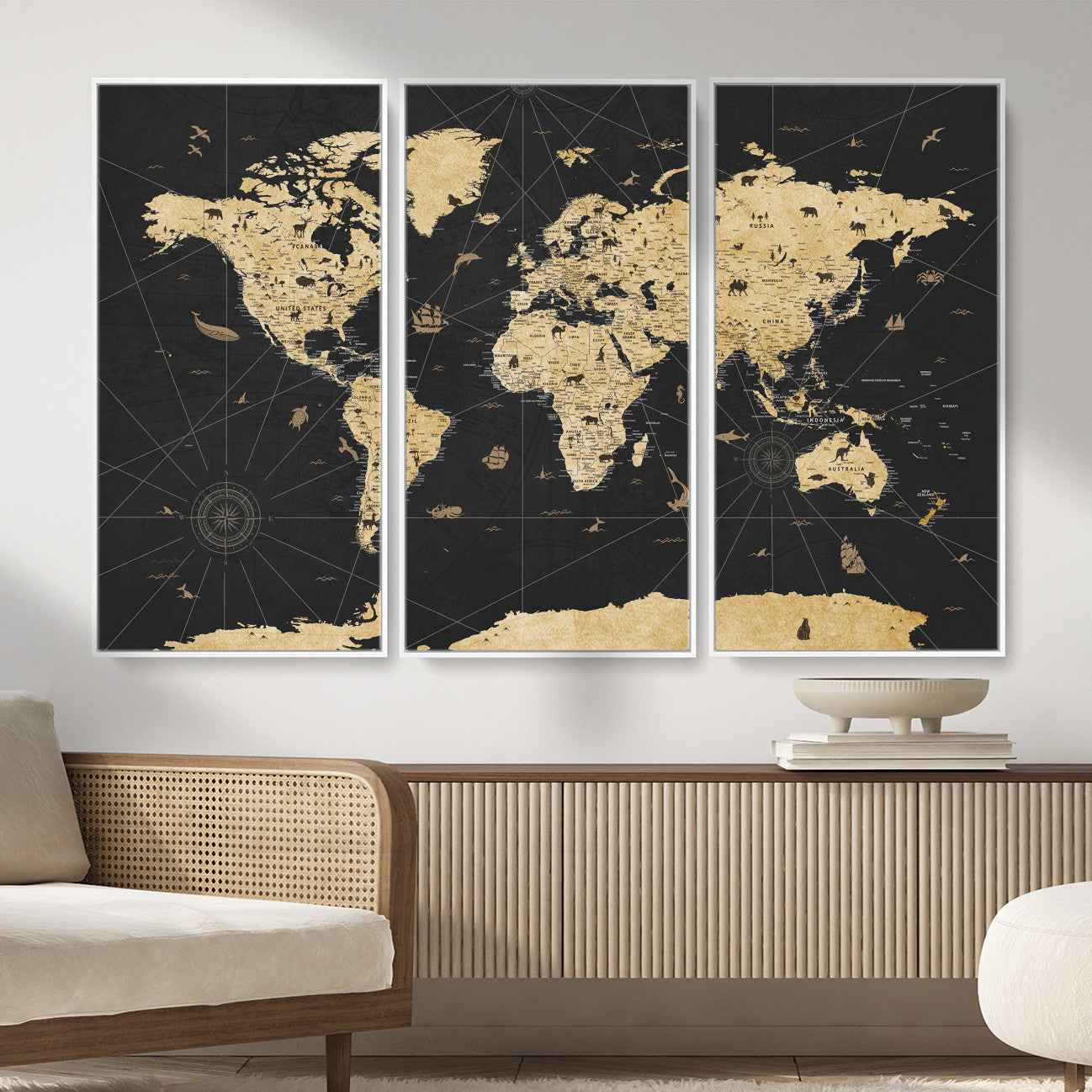 80270976-MGV-CV-36X24 - World Map Wall Art Canvas Print, Modern Decorative Framed Map Artwork Prints for Living Room, Office, Bedroom Wall Decor
