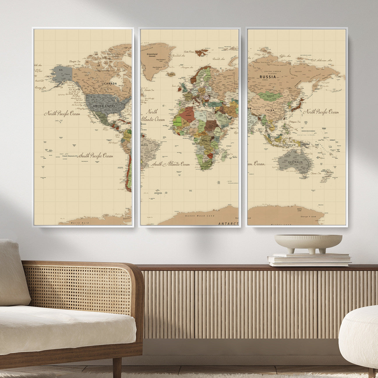 31407854-MGV-CV-36X24 - World Map Wall Art Canvas Print, Modern Decorative Framed Map Artwork Prints for Living Room, Office, Bedroom Wall Decor