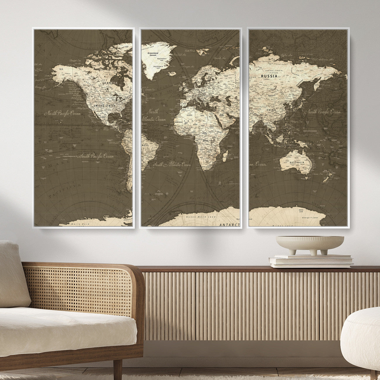 33202610-MGV-CV-36X24 - World Map Wall Art Canvas Print, Modern Decorative Framed Map Artwork Prints for Living Room, Office, Bedroom Wall Decor