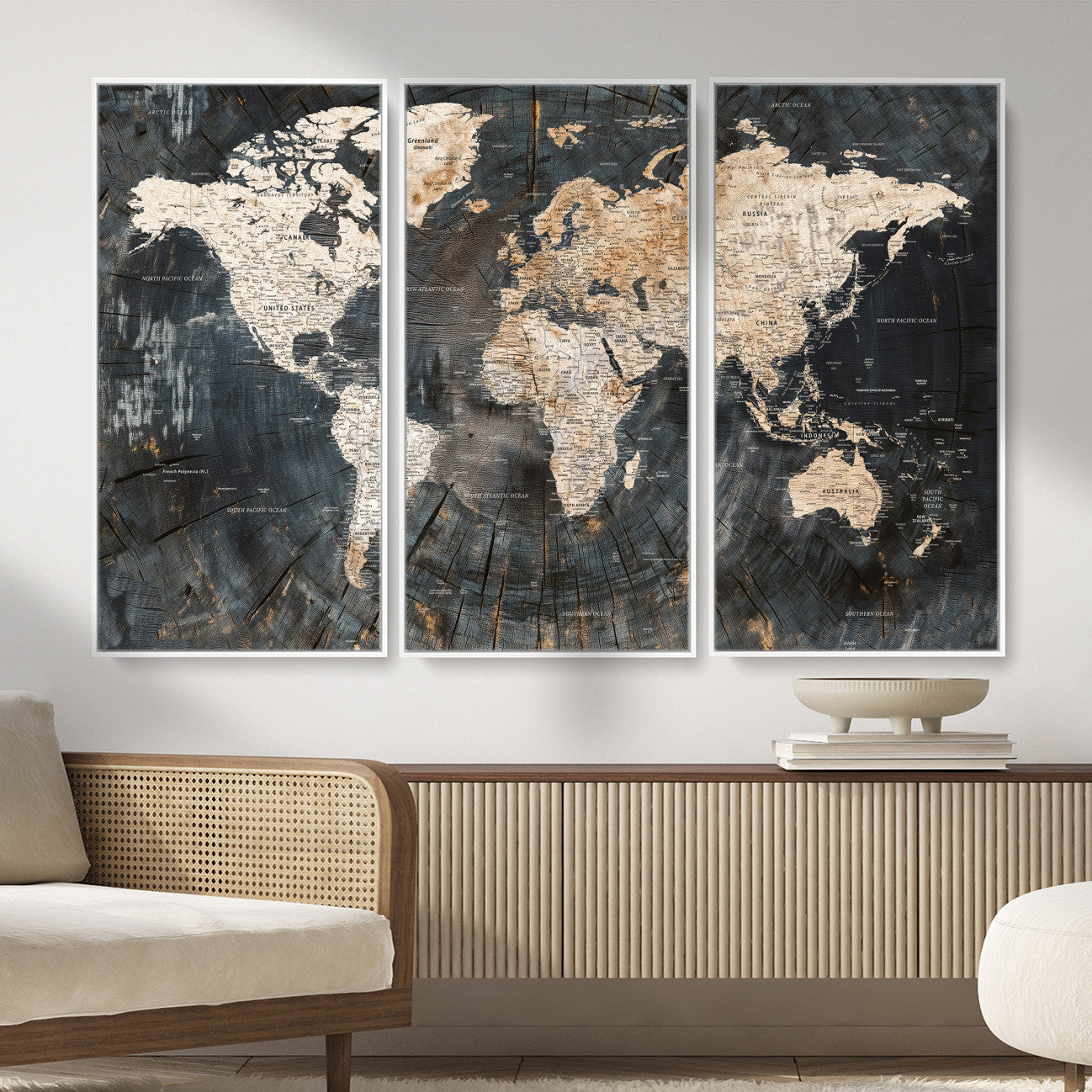 89162112-MGV-CV-36X24 - World Map Wall Art Canvas Print, Modern Decorative Framed Map Artwork Prints for Living Room, Office, Bedroom Wall Decor